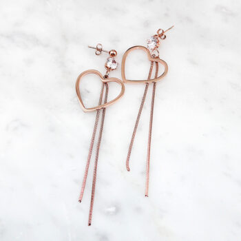 Stainless Steel ハート2連ロングチェーンピアス【金属アレルギー対応/ステンレス】