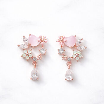 Flower & Pink Heart ジルコニアイヤリング