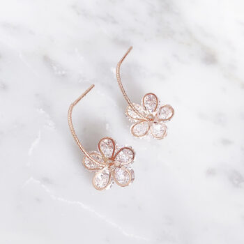 Zirconia Flower Drop Style ピアス/Pink Gold