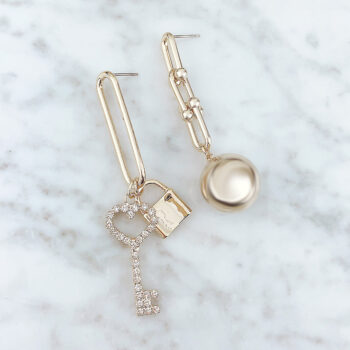 KEYs Heart Padlock Chain Asymmetry ピアス/Gold