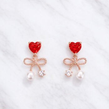 Vermilion-Red Heart Ribbon ピアス
