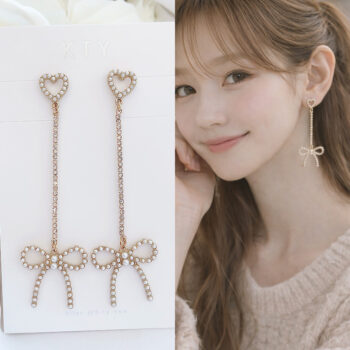 Petit Pearl Ribbon Lovely Heart ロングピアス/イヤリング