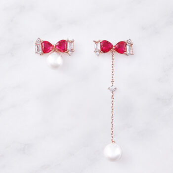 Pretty Ribbon Pearl Asymmetry ピアス/Ruby