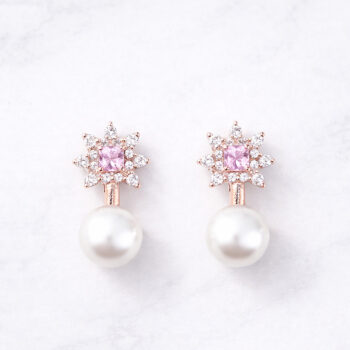 Brilliant CZ-Flower Pearl 2WAYピアス/Clear Pink