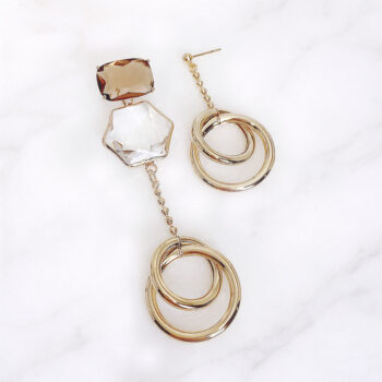 Luxury Crystal Stone アシンメトリーピアス/Brown