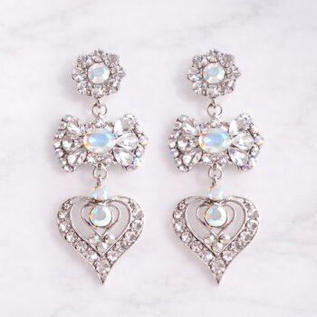 Twinkle Flower Ribbon Heart ピアス&イヤリング/Crystal Aurora