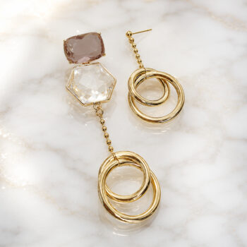 Lueur Double Ring Asymmetry ピアス | Brown