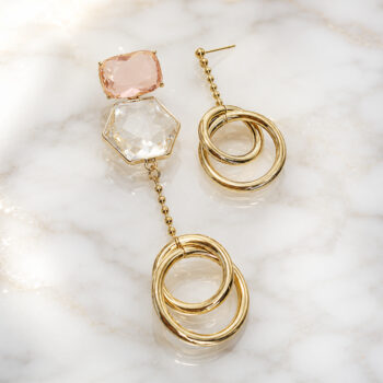 Lueur Double Ring Asymmetry ピアス | Coral Pink