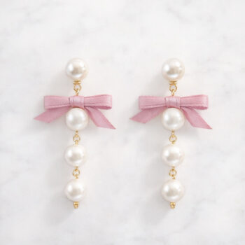 Girly Matte Ribbon Long Pearl ピアス&イヤリング/Pink