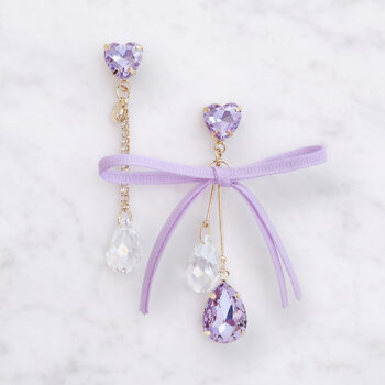 Dolly Heart Ribbon Asymmetry ピアス&イヤリング/Purple
