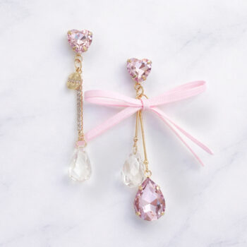 Dolly Heart Ribbon Asymmetry ピアス&イヤリング/Pink