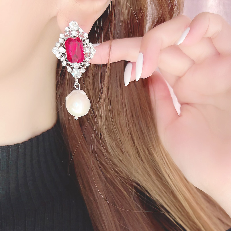 Drop Freshwater Pearl ピアス&イヤリング/Red | KTY