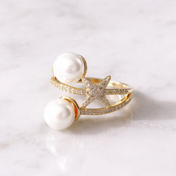 Glitter Zirconia Star＆Pearl リング［free size］