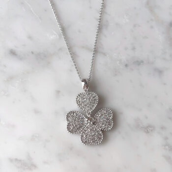 K18 Gorgeous Heart Clover ネックレス【ロジウムコーティング】