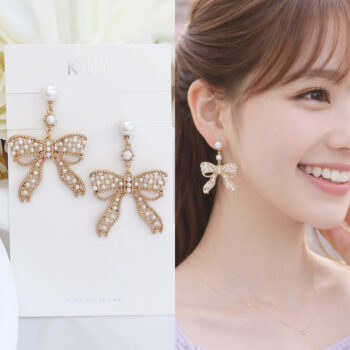 Elegant Ribbon Brilliant Pearl ピアス/イヤリング