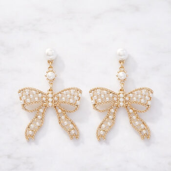 Elegant Ribbon Brilliant Pearl ピアス/イヤリング