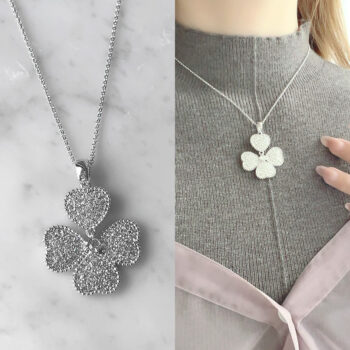 K18 Gorgeous Heart Clover ネックレス【ロジウムコーティング】