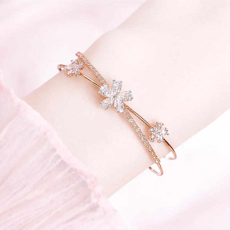Cross Zirconia Flower ブレスレット/Pink Gold