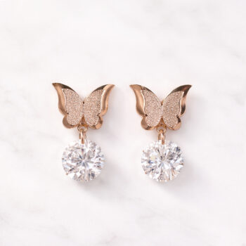 【金属アレルギー対応/ステンレス】蝶々ジルコニアピアス