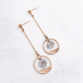 Stainless Circle Zirconia ピアス/Pink Gold【金属アレルギー対応/ステンレス】