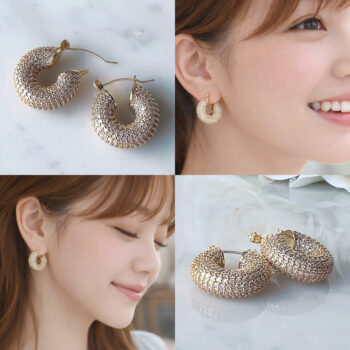 Luxury Glitter Zirconia ピアス/YG【ロジウムコーティング】