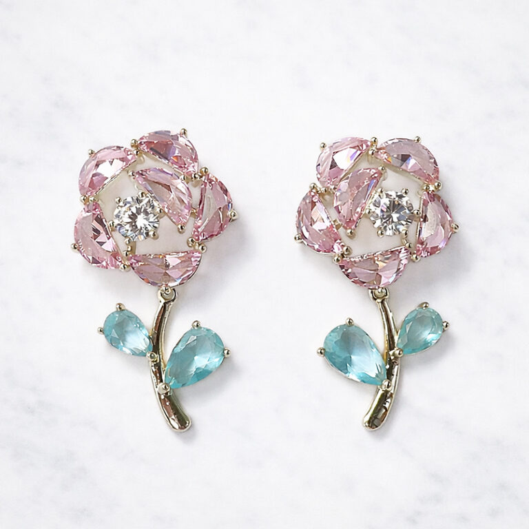 Lovely Glass Pink Rose ピアス