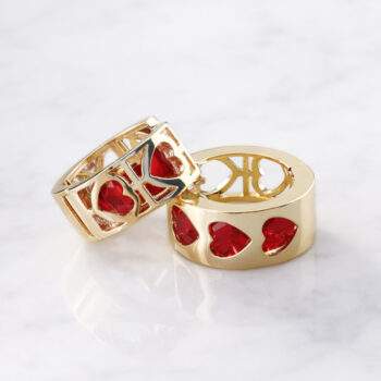 Bijou 3Heart hoop ピアス/Red【ロジウムコーティング】