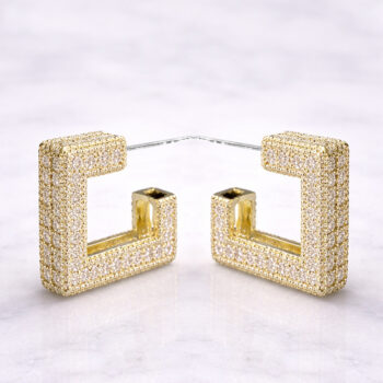 Square Zirconia ピアス/YG【ロジウムコーティング】