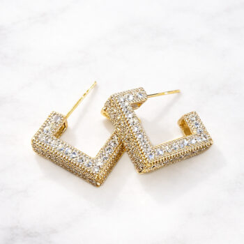 Square Zirconia ピアス/YG【ロジウムコーティング】