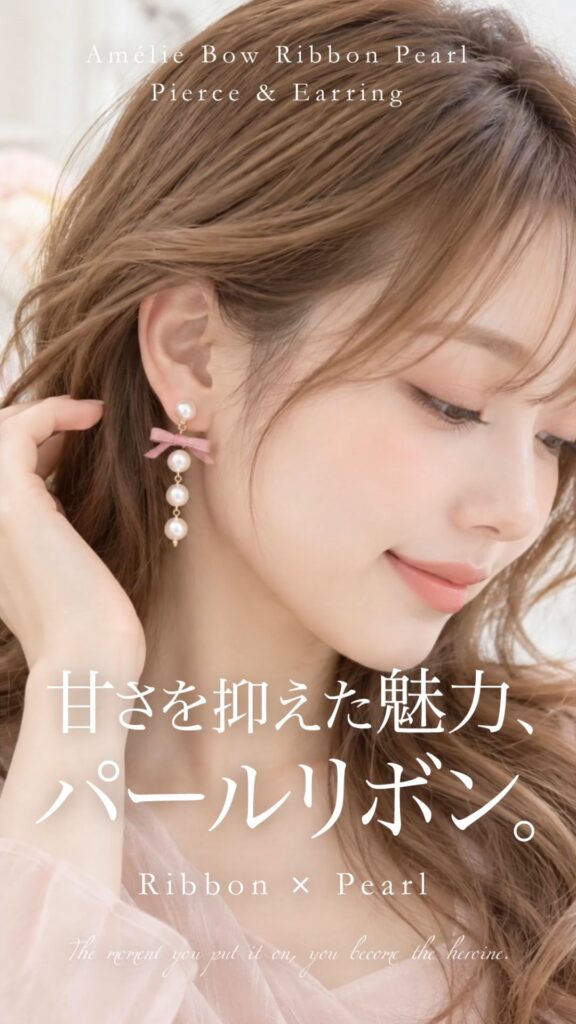 Amélie Bow Ribbon Pearl ピアス&イヤリング | Smoky Pink