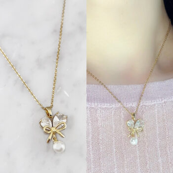 【金属アレルギー対応/ステンレス】Ribbon Heart ネックレス/ YG