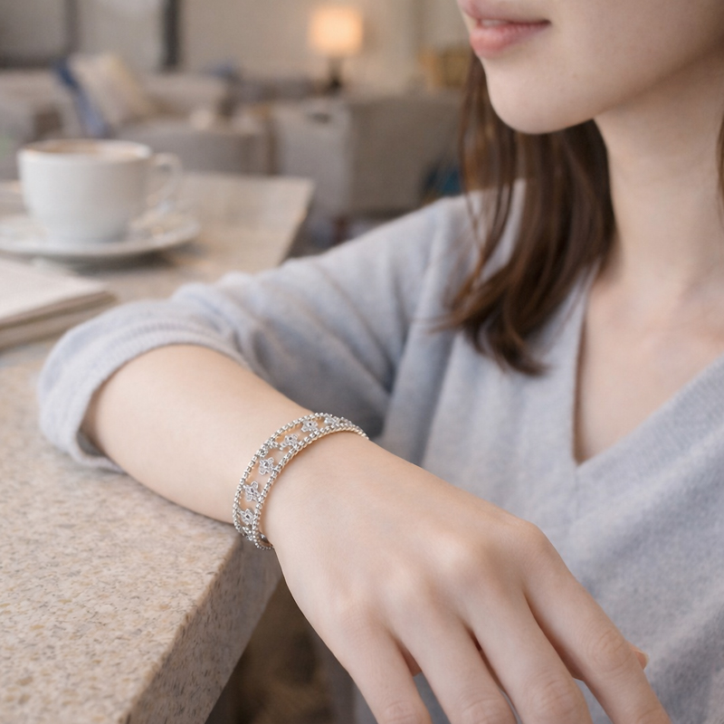Luxury Open Clover motif ブレスレット/ silver | KTY