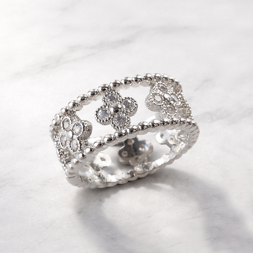 Luxury Open Clover motif リング/ silver