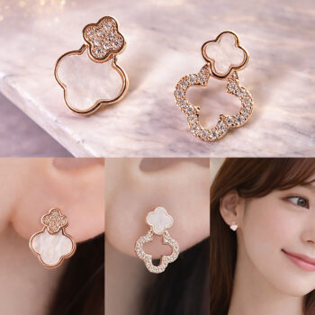 Shell Asymmetry Clover ピアス/イヤリング【ニッケルフリー】