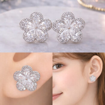 Jewelry Flower Style Zirconia Short ピアス&イヤリング/Silver