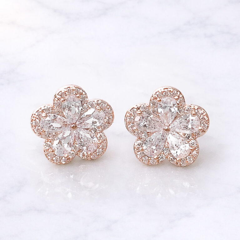 Jewelry Flower Style Zirconia Short ピアス&イヤリング/Pink Gold【ニッケルフリー】