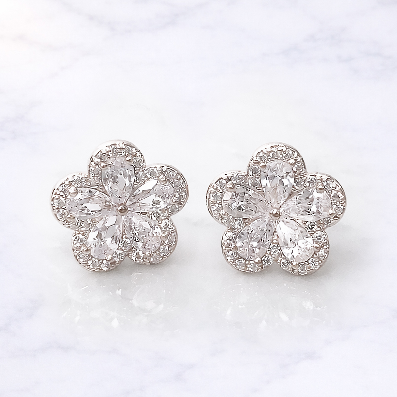 Jewelry Flower Style Zirconia Short ピアス&イヤリング/Silver【ニッケルフリー】