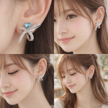 Jewel Ribbon Blue ピアス【ニッケルフリー】