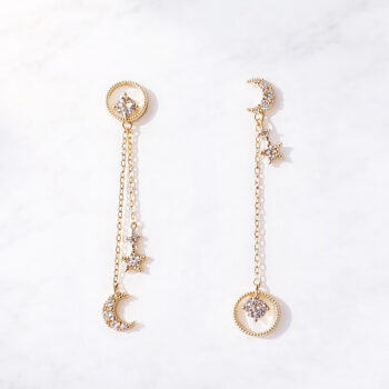 月と星のアシンメトリージルコニアピアス/gold