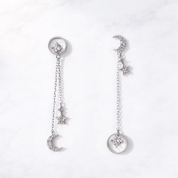月と星のアシンメトリージルコニアピアス/ silver