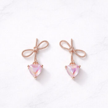 Aurora Heart Simple Ribbon ピアス/Pink Gold